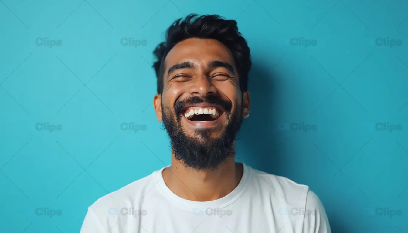 Smiling Bearded Man with Turquoise Background