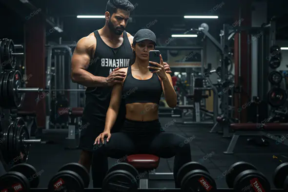 Fitness Couple's Gym Mirror Selfie
