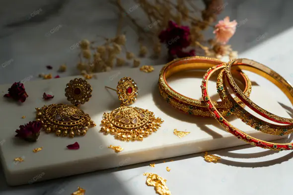 Sunlit Traditional Indian Jewelry Ensemble