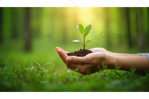 Plant in Hands with Forest Background