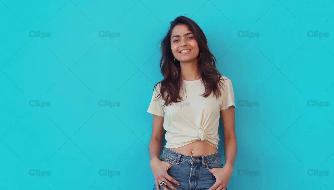 Casual Smiling Woman in White T-Shirt