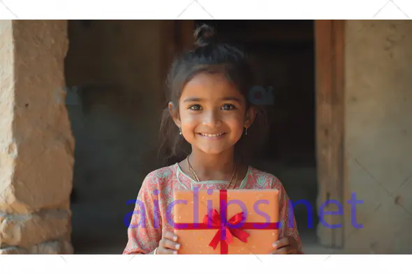 Smiling Girl with Gift Box