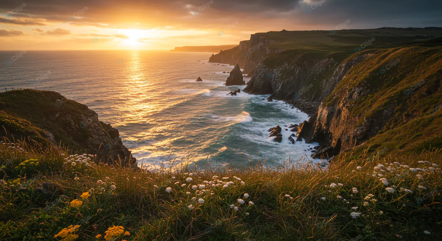 Rugged Coastal Sunset Panorama
