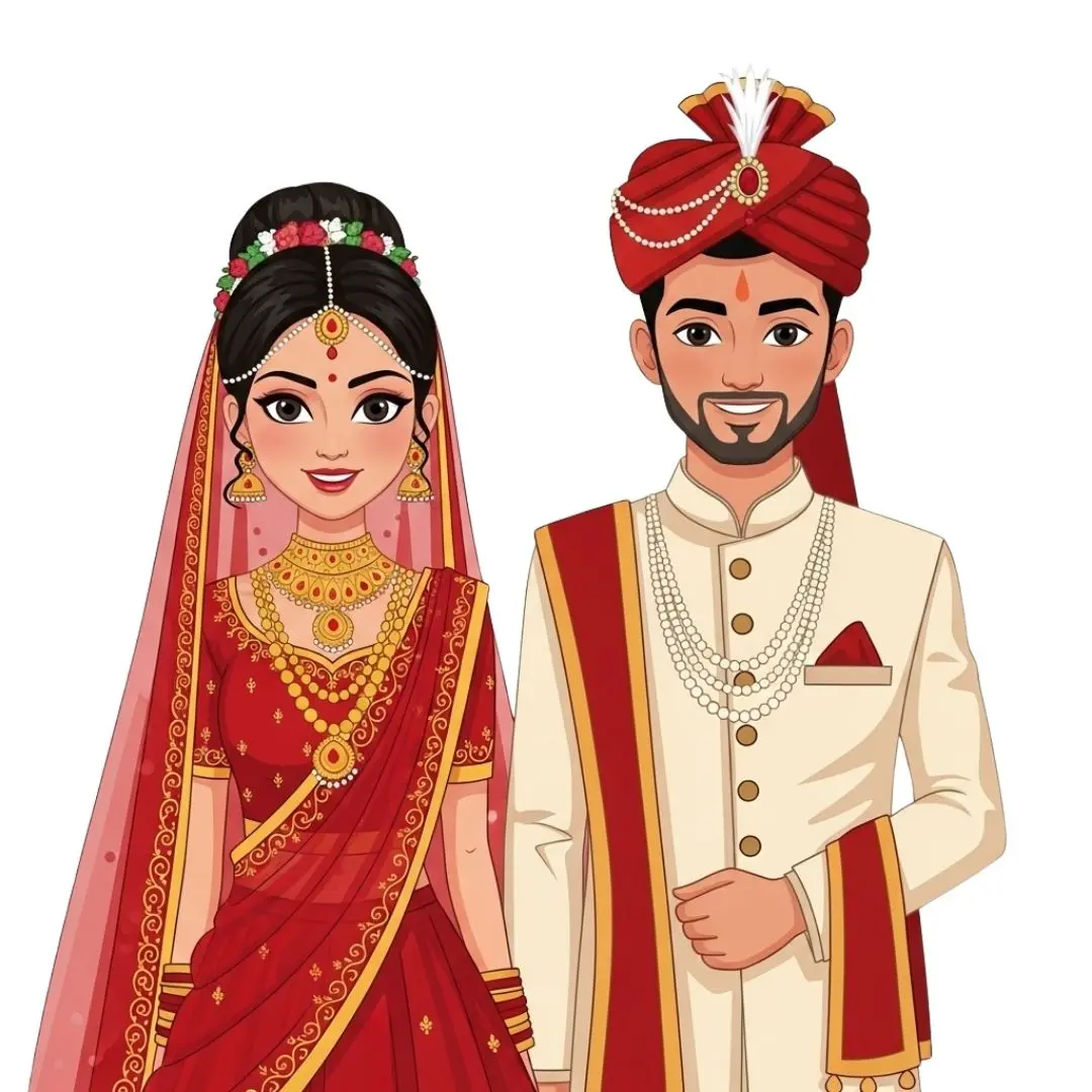 Traditional Indian Bride and Groom Wedding Illustration Clipart PNG