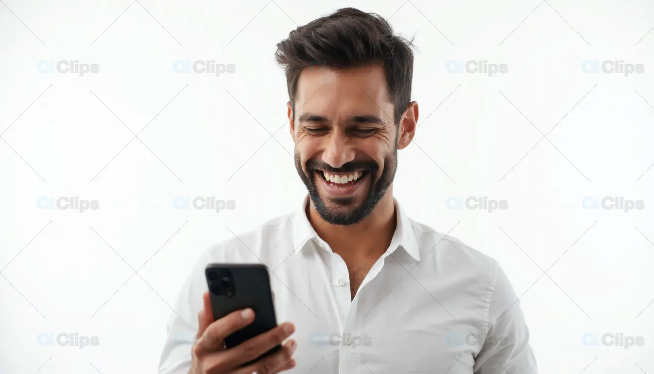 Man Smiling at Smartphone