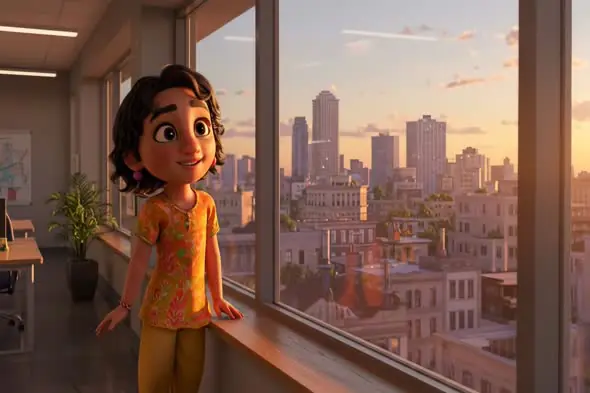 Animated Girl Overlooking City Sunset