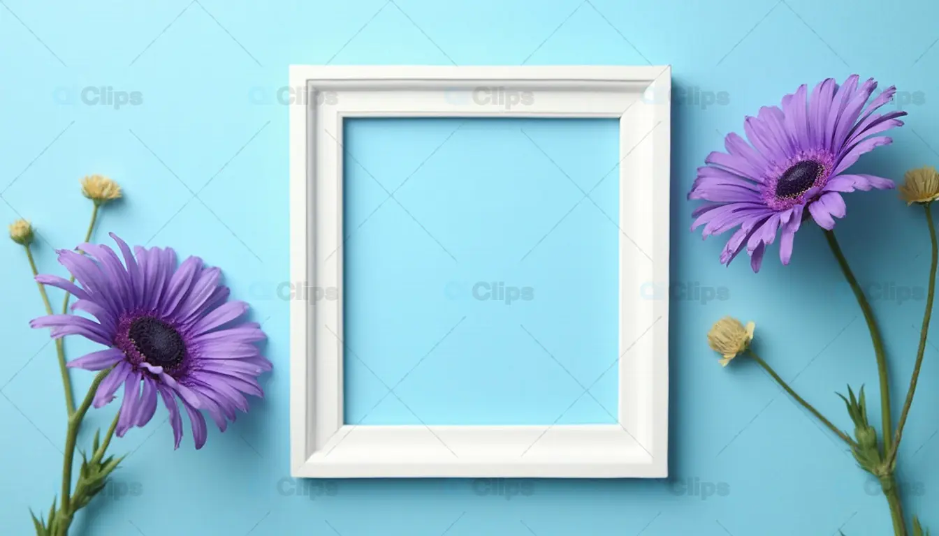 Purple Flowers with White Square Frame