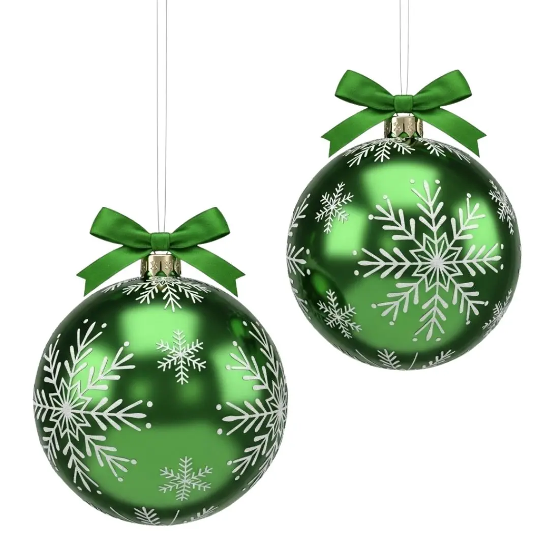 Festive Green Christmas Baubles with Bows PNG Clipart