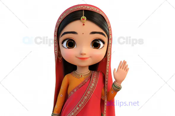 3D Indian Girl Avatar in Traditional Red Saree