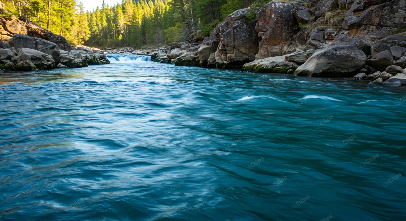 Turquoise River in Sunlit Forest