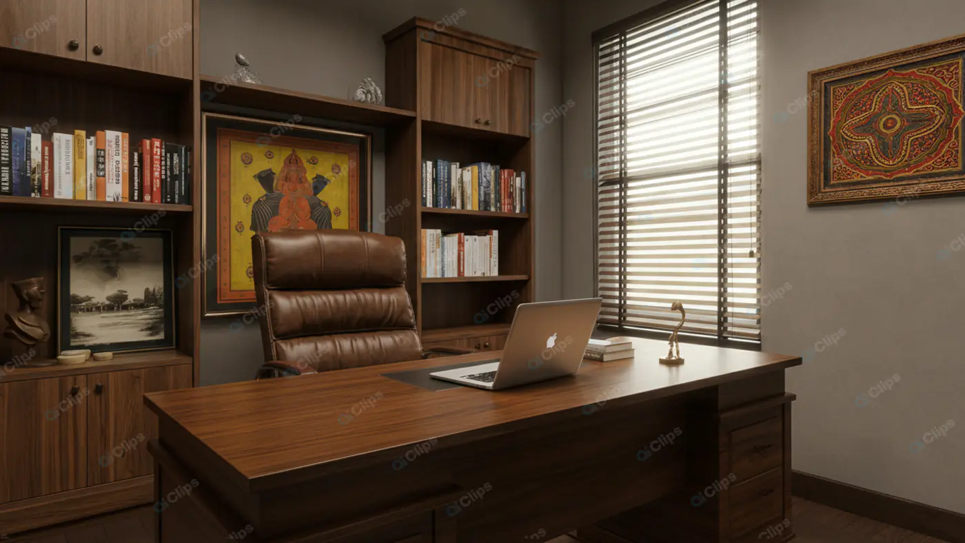 Sophisticated Home Office with Indian Art