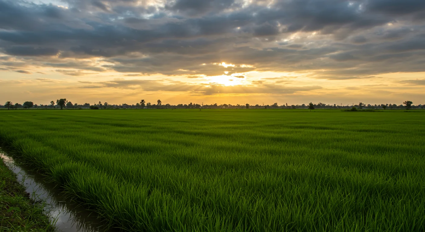 Green Paddy Field Landscape at Sunset | Indian Farming Village Background | AIClips
