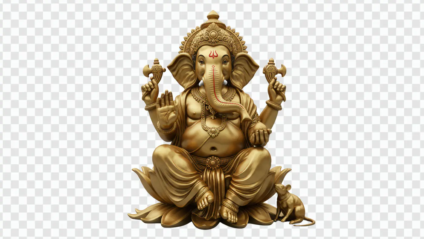 Ornate Golden Ganesha on Lotus Throne PNG