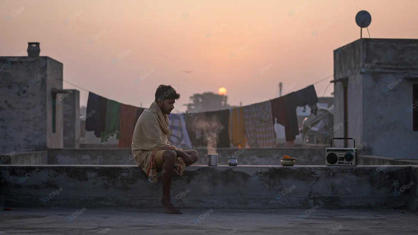 Dawn Meditation on Urban Rooftop