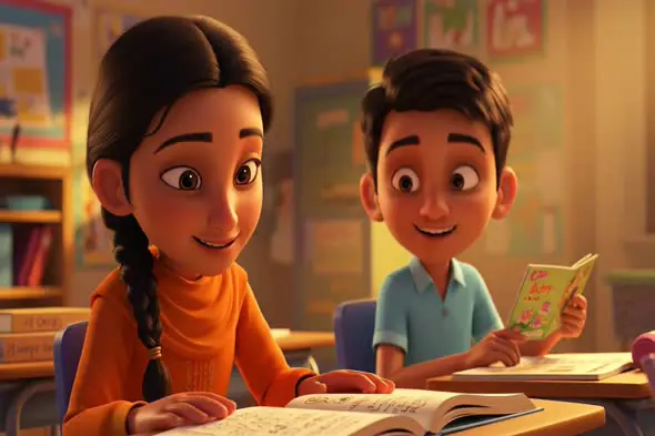 Animated South Asian Students in Classroom