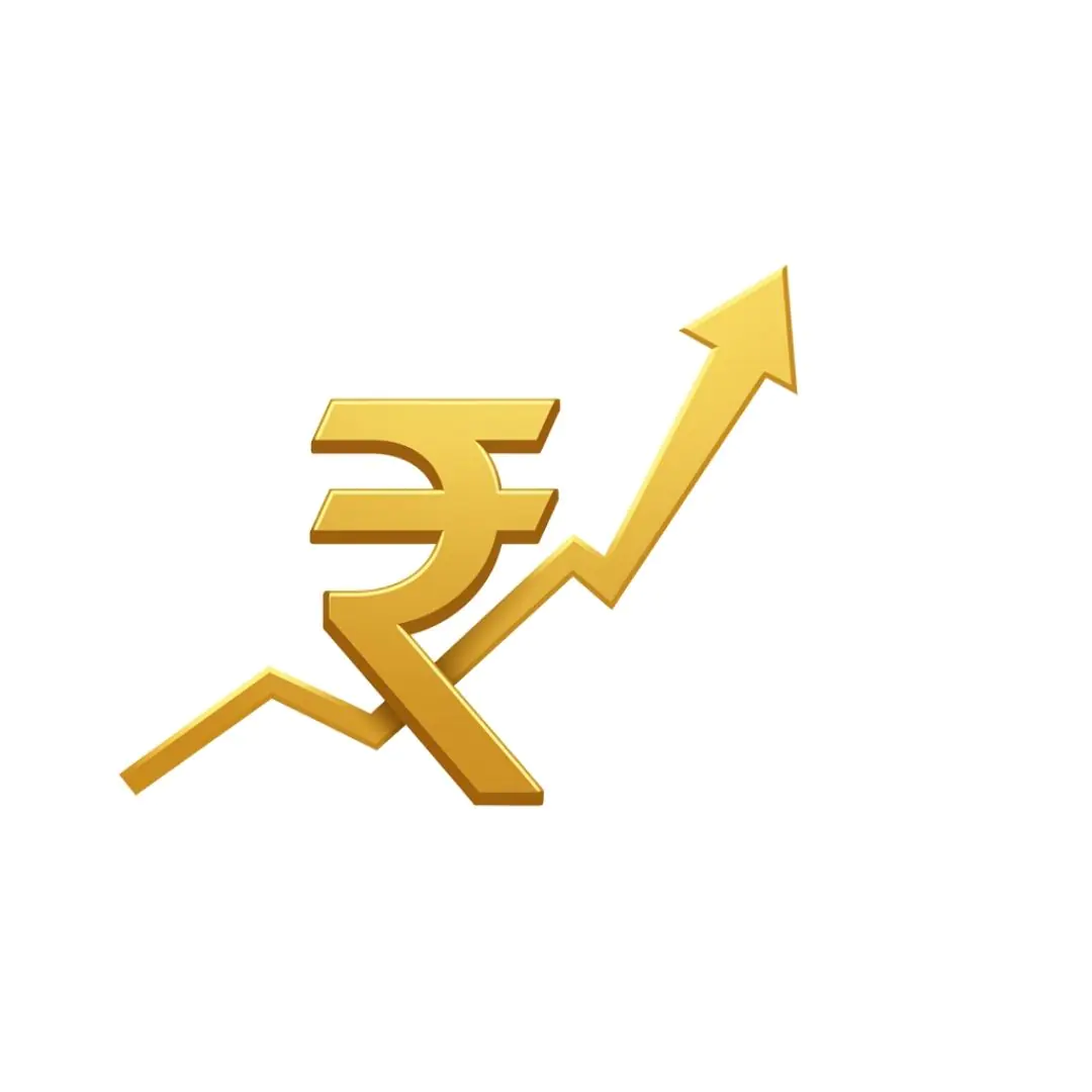 Golden Rupee Symbol with Upward Arrow PNG