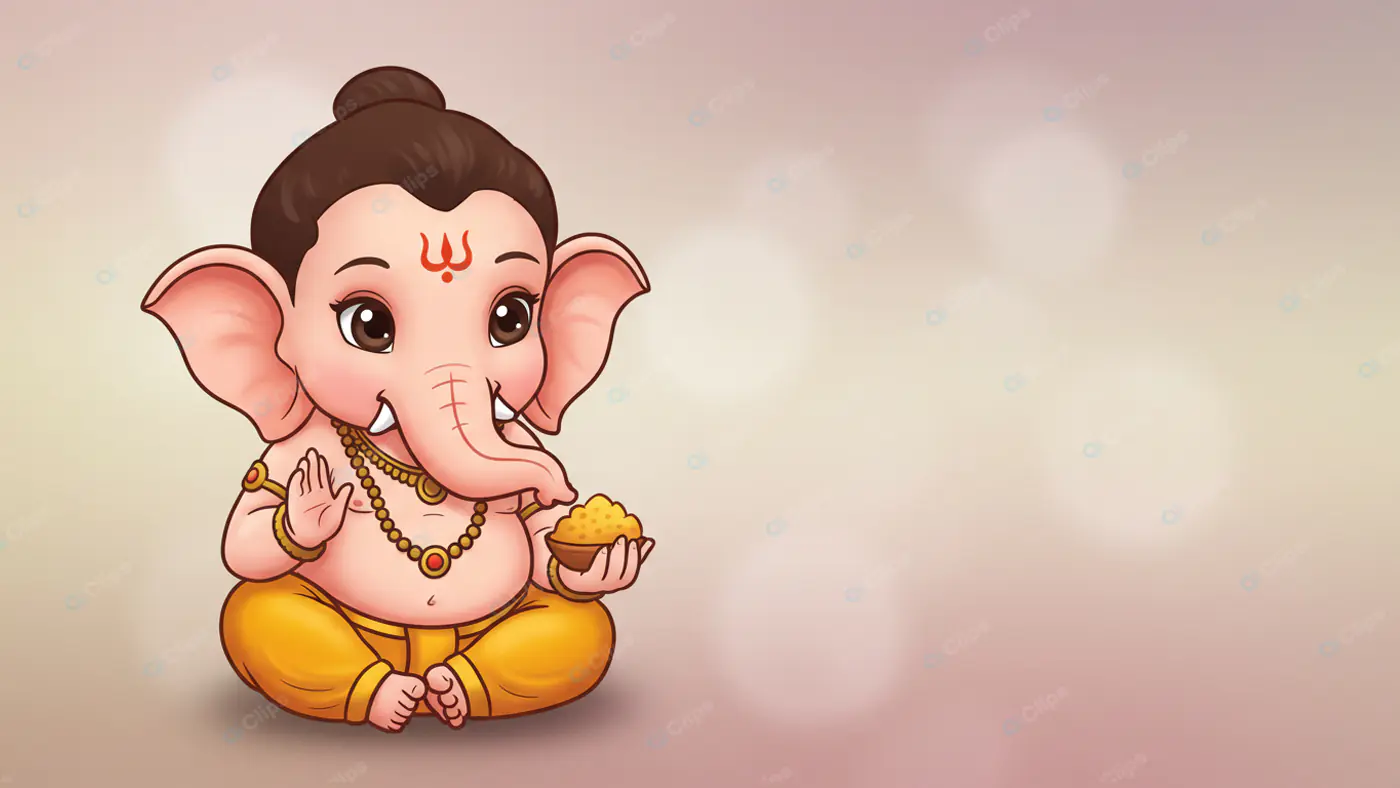 Adorable Cartoon Ganesha with Sweets