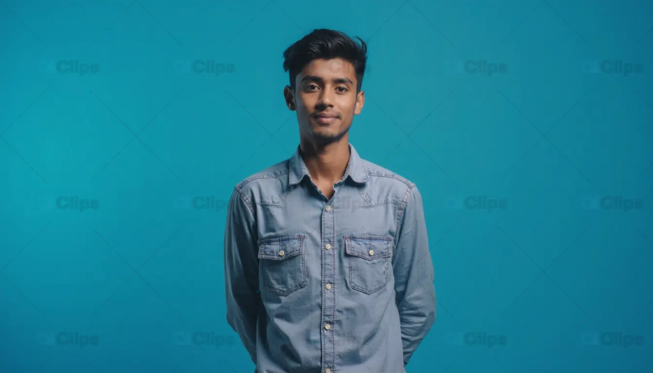 Young Man in Casual Denim Shirt