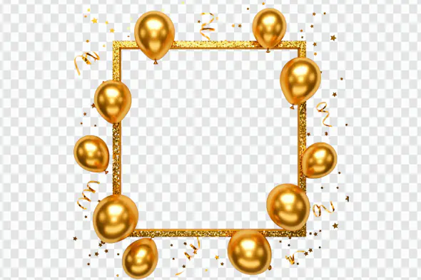 Glittering Gold Balloon Frame Celebration PNG Clipart