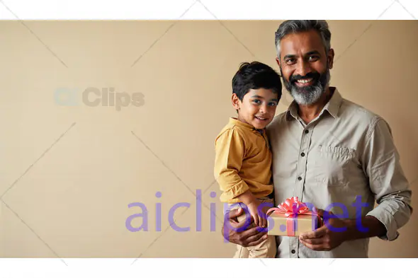 Father and Son with Gift Box