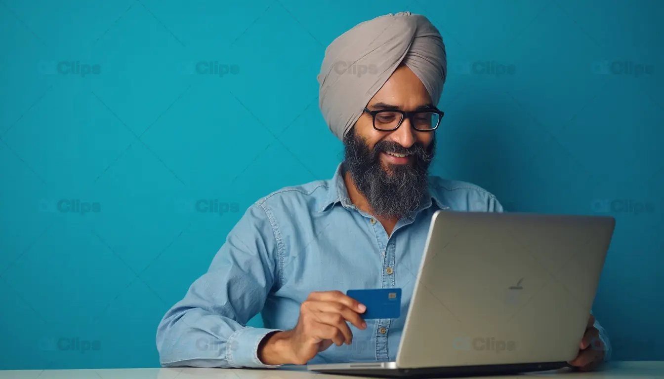 Sikh Man Online Shopping with Credit Card