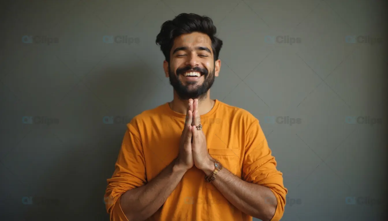 Smiling Man in Prayer Pose