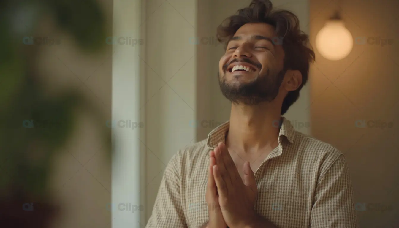 Joyful Man in Gratitude Pose