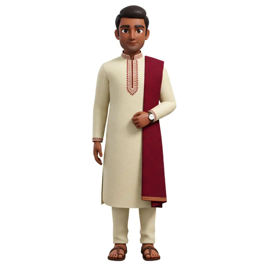 3D avatar Indian man cream kurta maroon shawl