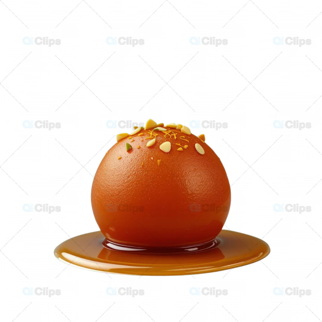 3D Gulab Jamun with Syrup and Nut Garnish
