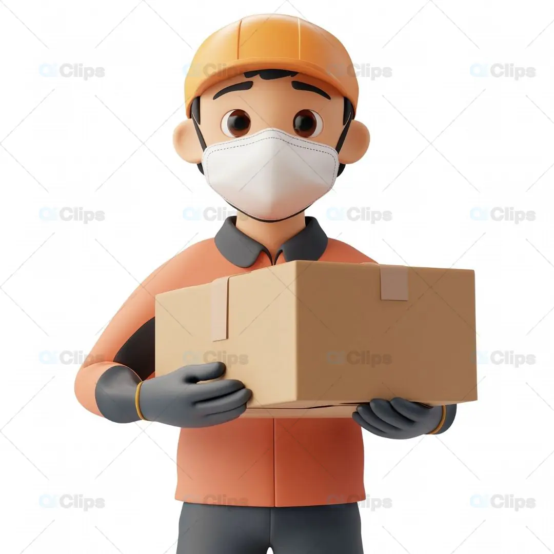 3D Delivery Worker Avatar with Mask and Package
