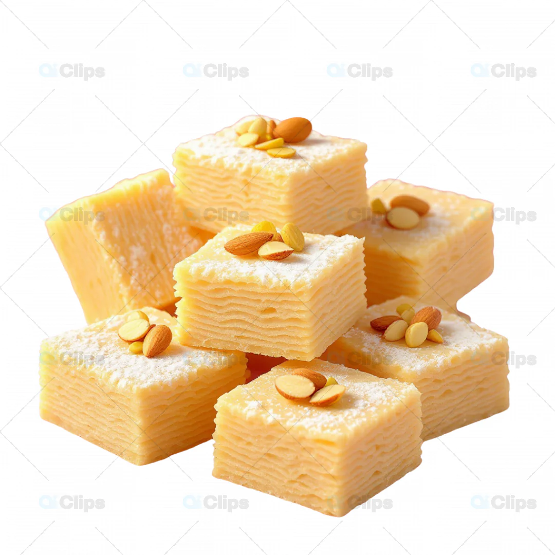 3D Milk Burfi Sweets with Almond Garnish