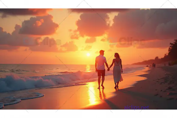 Romantic Sunset Walk on the Beach