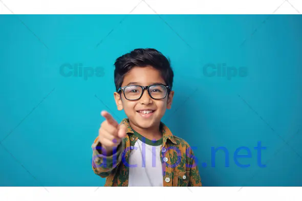 Smiling Boy Pointing with Glasses