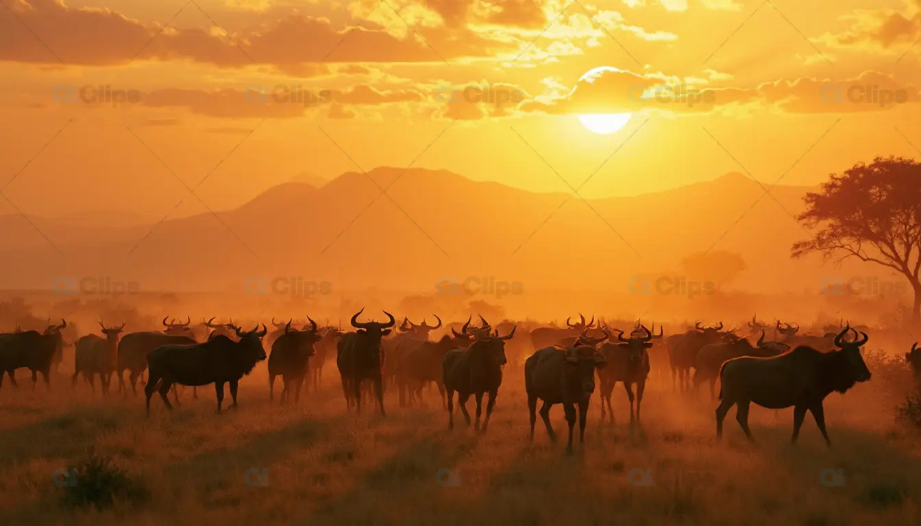 Wildebeest Herd at Sunset