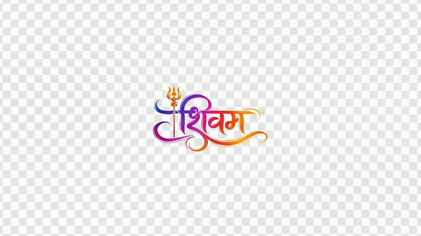 Vibrant Shivam Hindi Typography with Golden Trishul PNG