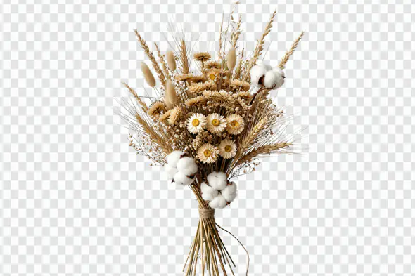 Rustic Dried Floral Bouquet with Cotton PNG