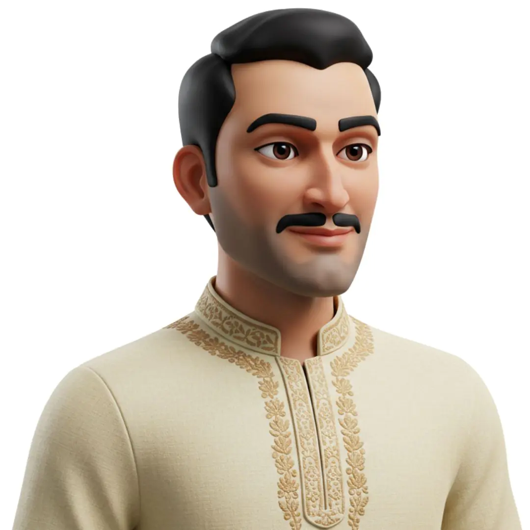 3D avatar Indian man traditional cream kurta mustache