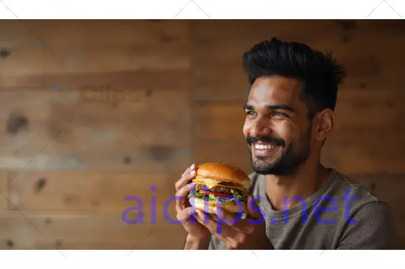 Man Smiling with Burger in Hand 1