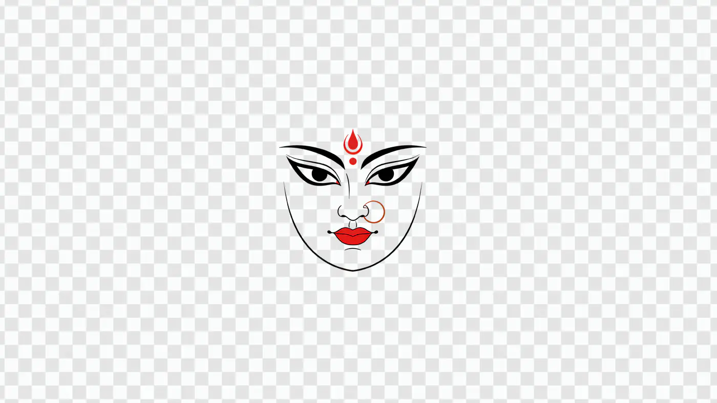 Stylized Goddess Face with Red Bindi PNG