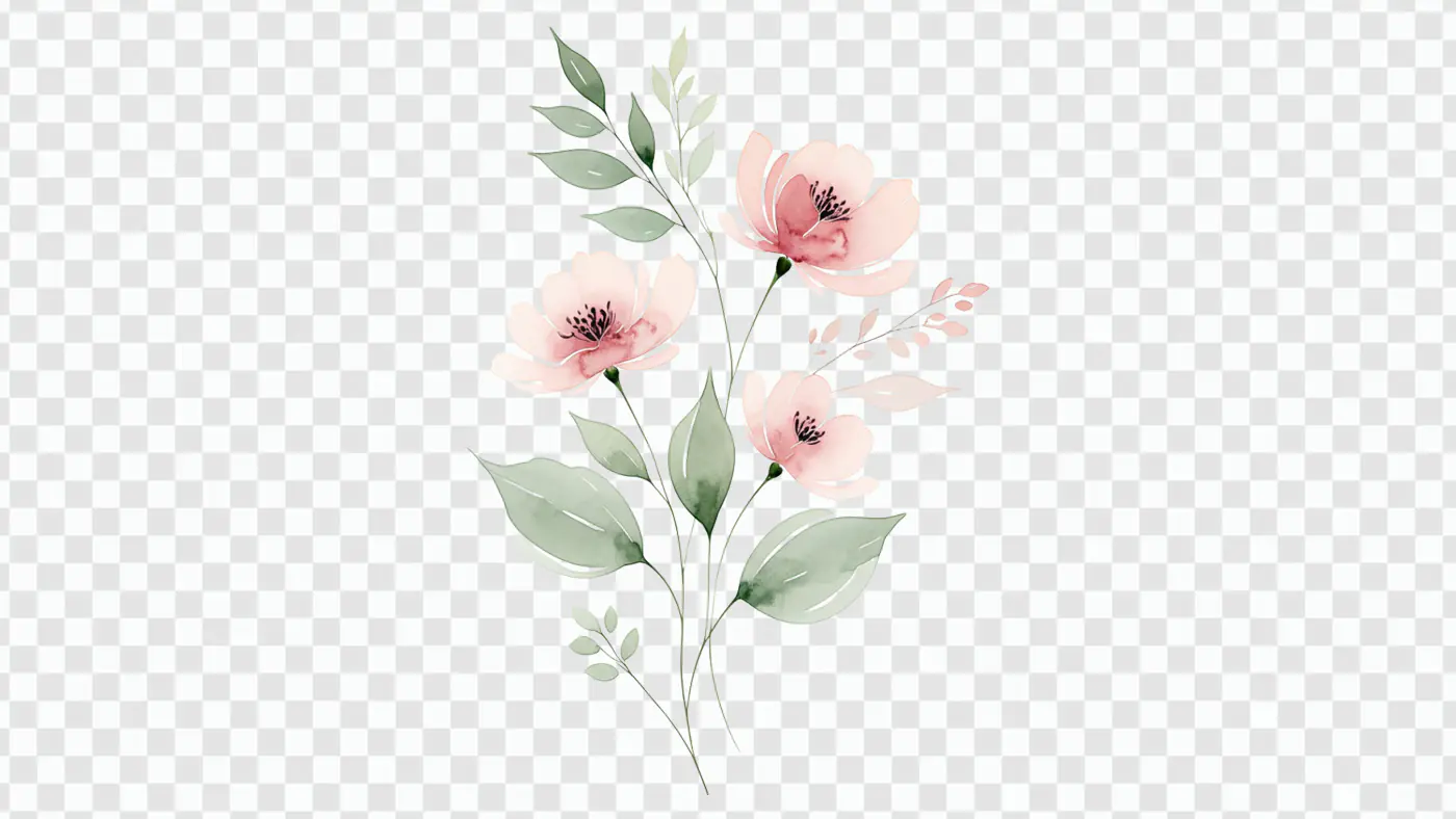 Delicate Watercolor Blush Floral Arrangement PNG Clipart