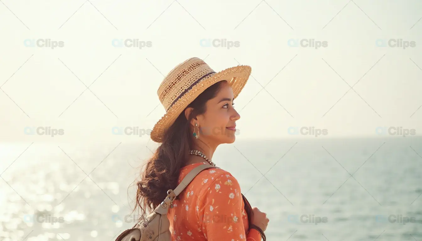 Woman by the Sea with Straw Hat