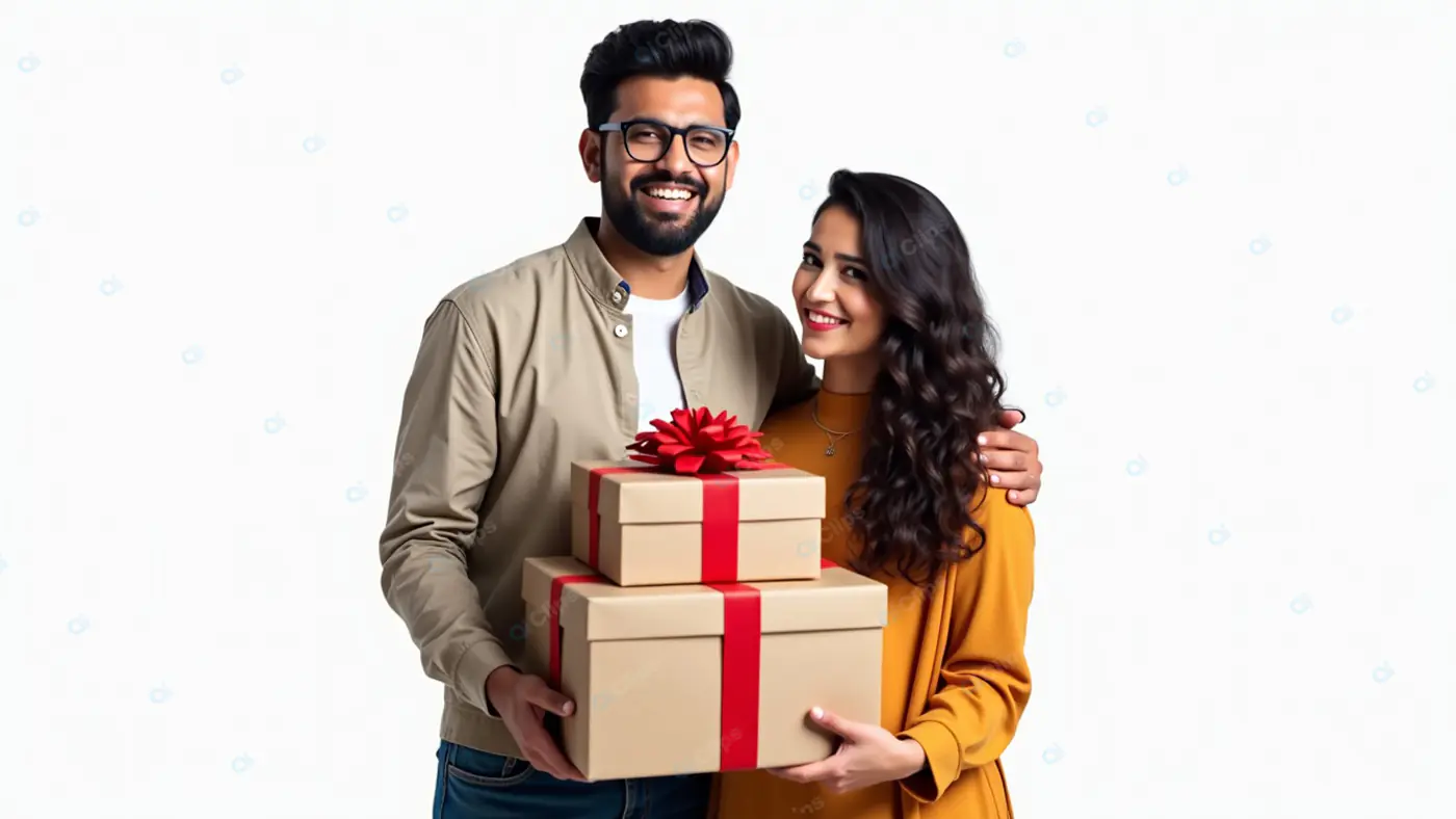 Stylish Couple with Gift Boxes