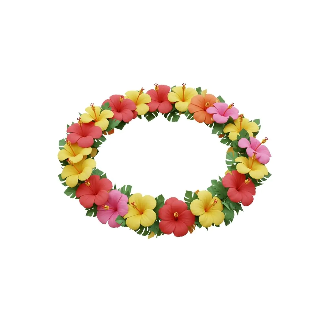 Colorful tropical hibiscus flower wreath 3D illustration