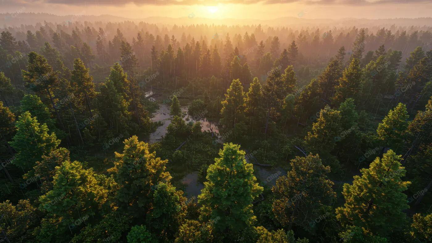 Golden Hour Forest Aerial