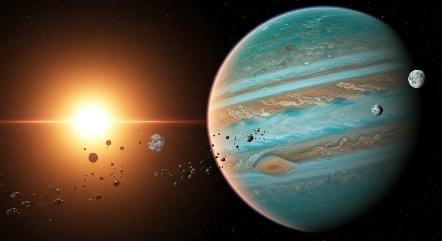 Colorful Gas Giant with Moons and Sunflare – Deep Space Background