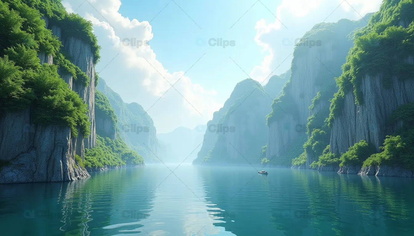 Peaceful River Gorge with Majestic Cliffs