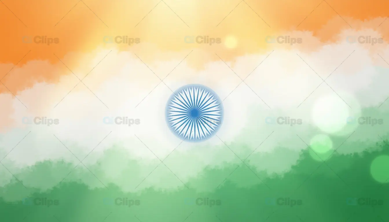 Indian Flag Illustration with Ashoka Chakra and Abstract Bokeh Background