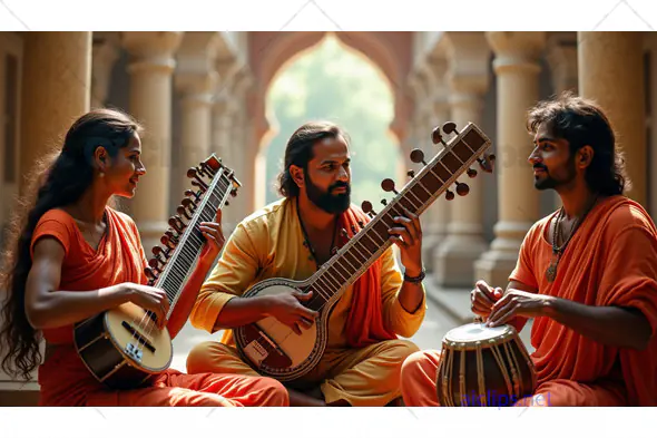 Traditional Indian Musicians Performing with Classical Instruments
