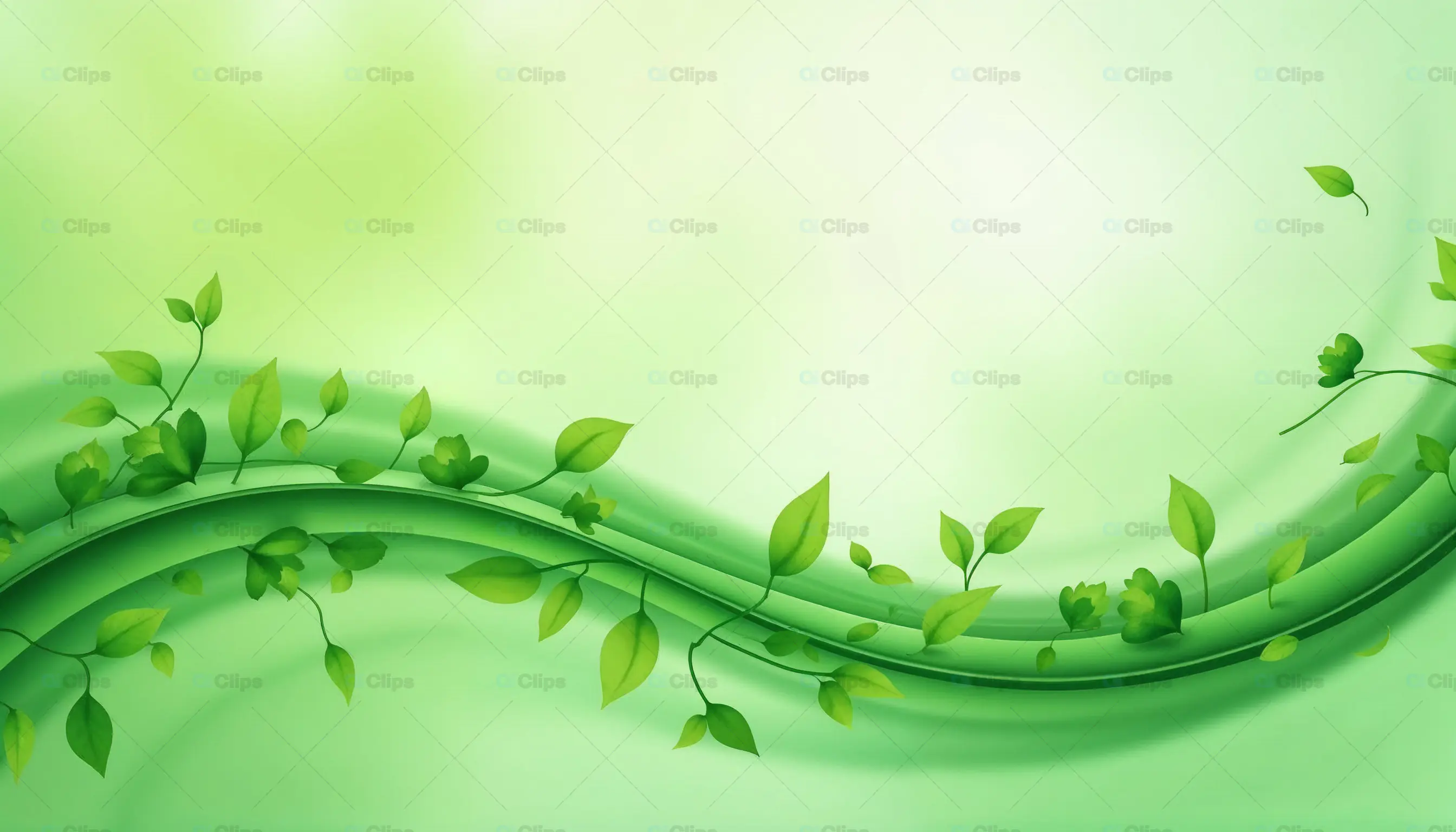 Green Nature Wave Background with Leaves