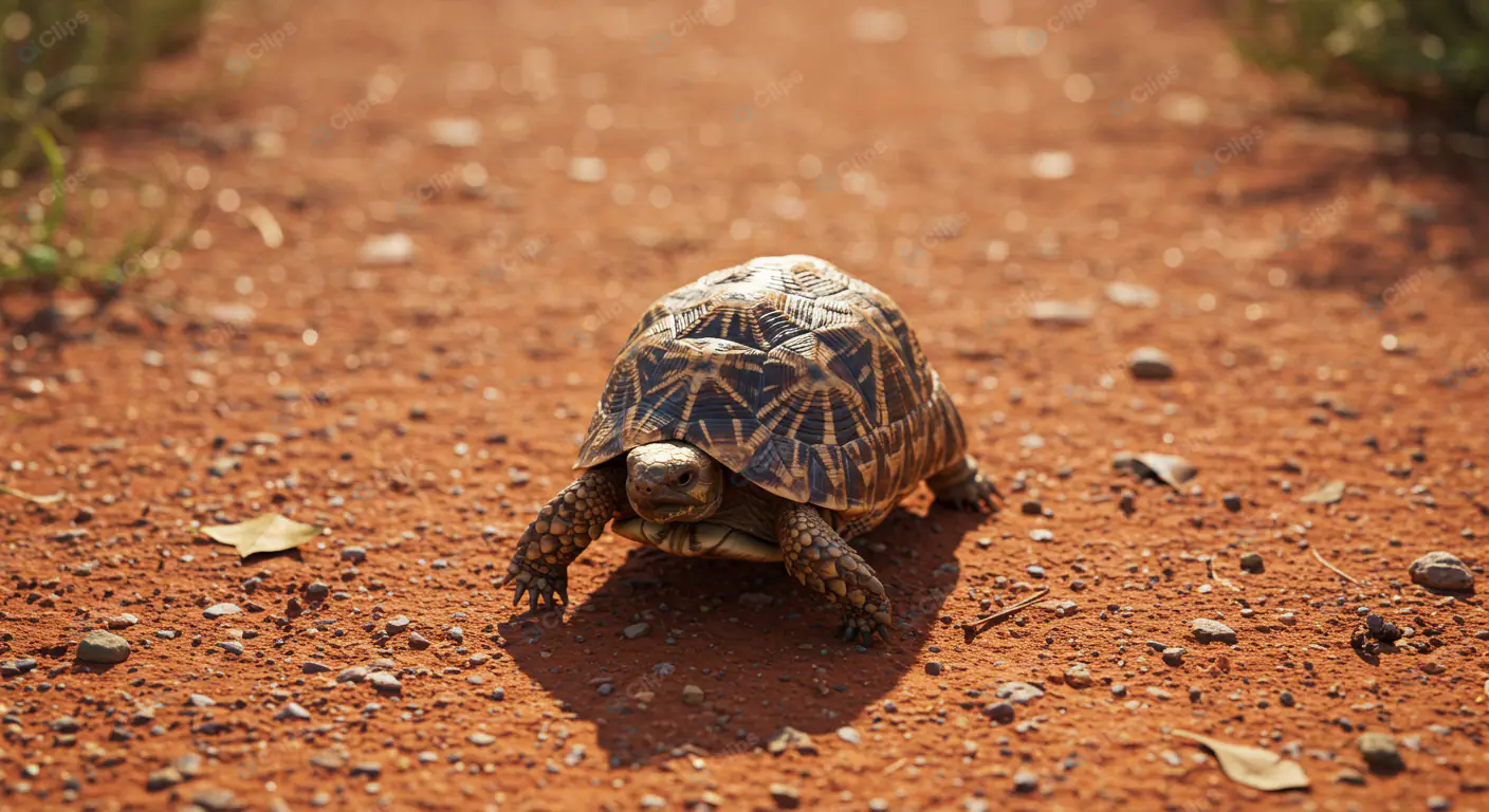 Star-Patterned Tortoise on Red Earth